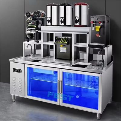 FEST Stainless Steel Boba Tea Station Customized Chiller Freezer Table Sink Bubble Tea Bar Counter